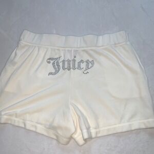Juicy couture off white oyster‎ velour shorts xl new no tag bling rhinestone